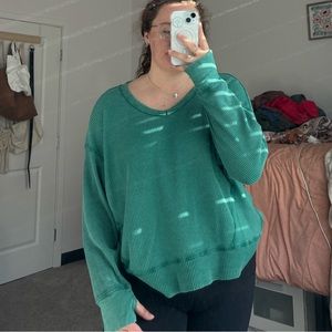 Teal green Aerie waffle oversized T-shirt